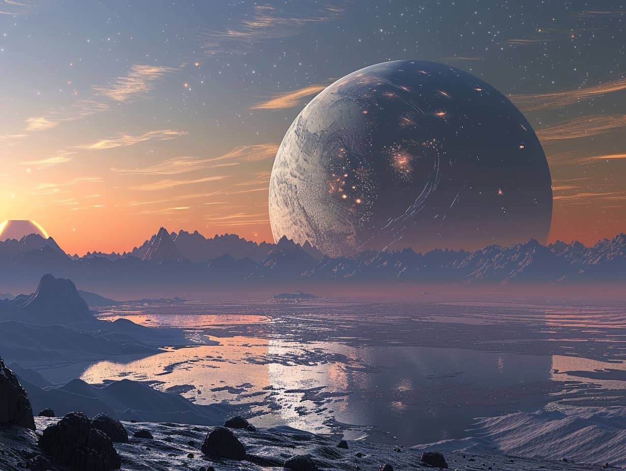 Illustration d'une planète extraterrestre avec des anneaux lumineux