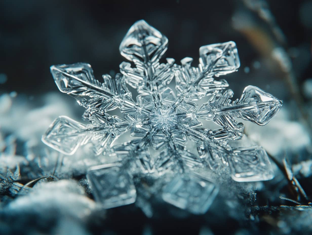 Flocon de neige cristallin dans un ciel d'hiver