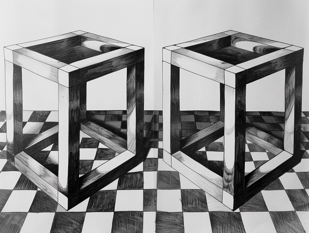 Exemple visuel de l'illusion de la table de Shepard montrant deux tables paraissant de tailles différentes malgré des dimensions identiques