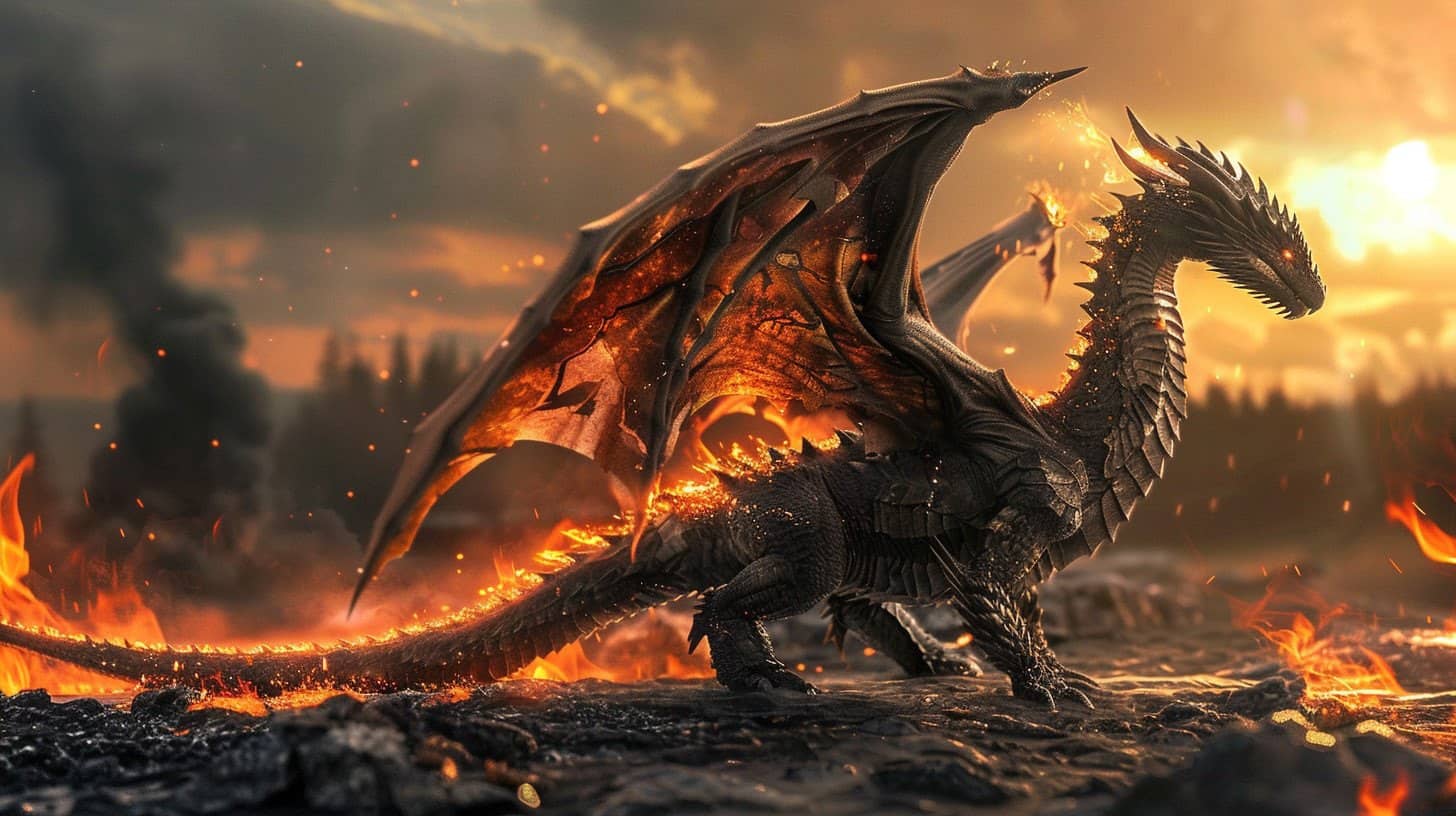 Illustration de dragon entouré d'éclats de lumière
