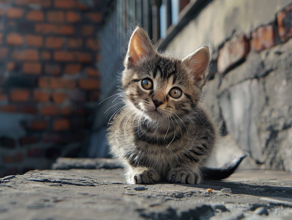 Chaton mignon aux yeux bleus curieux