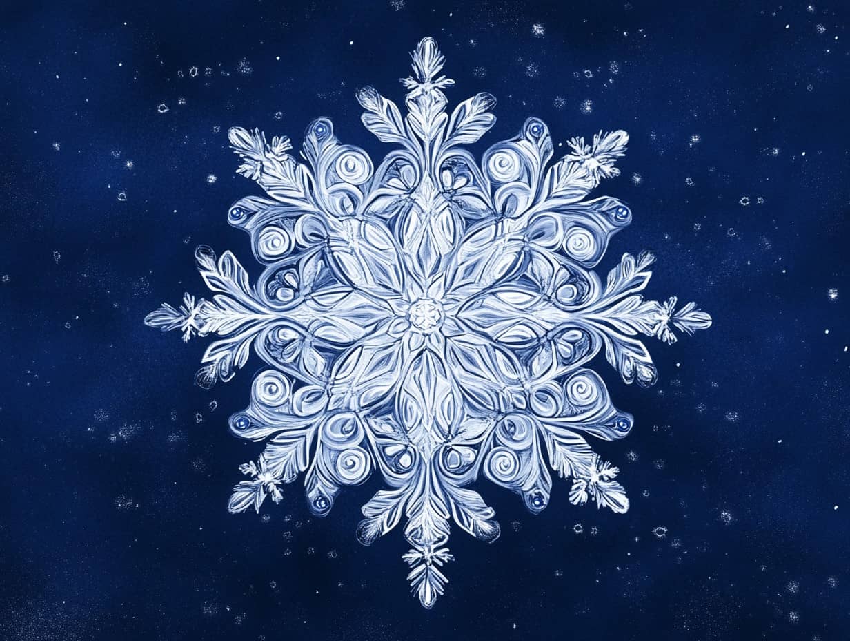 Illustration d'un flocon de neige avec des motifs floraux, symbolisant la délicatesse de la nature