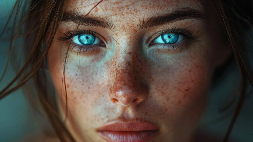 femme aux yeux bleus